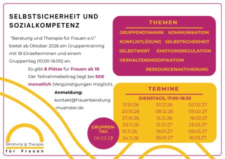 Gruppentraining Emotionale Kompetenzen: Angaben zum Beginn im Oktober, Kosten und Themen